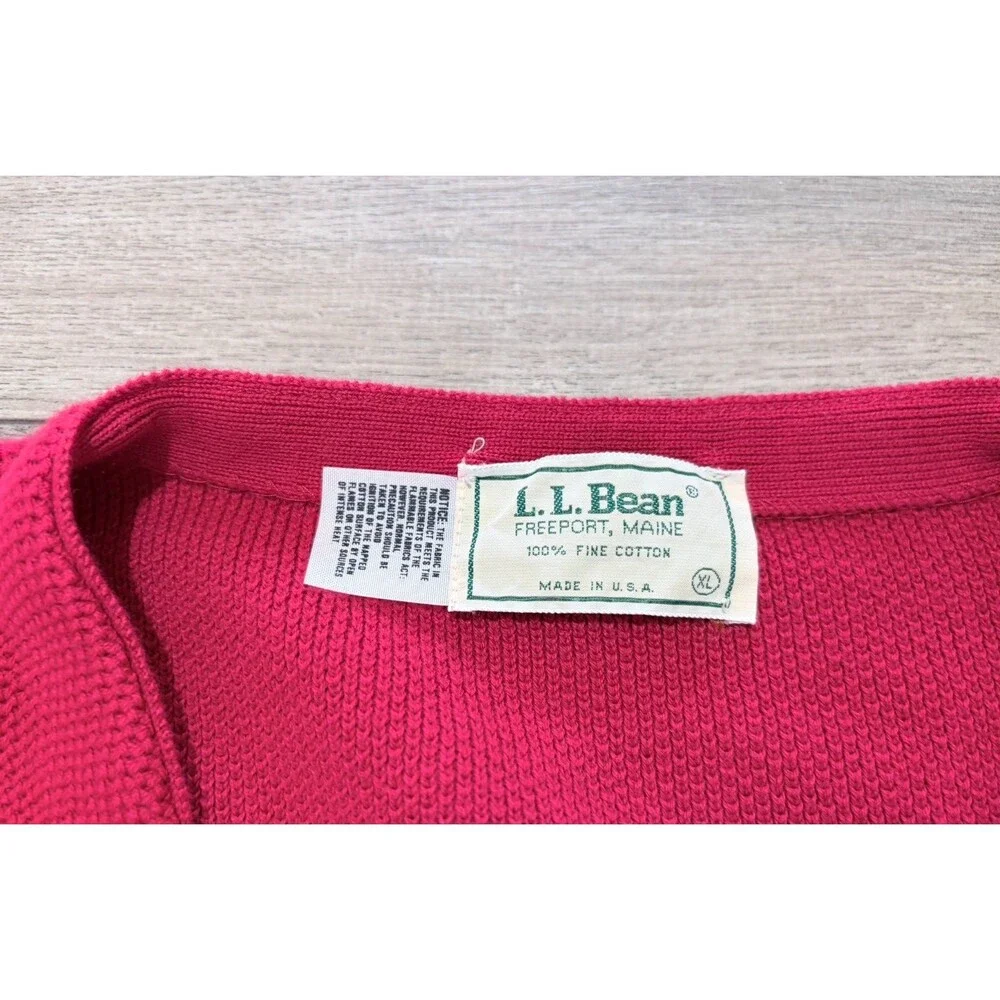 LL Bean Cardigan Sweater Mens XL Red Cotton Waffle Knit Button Pockets Vintage